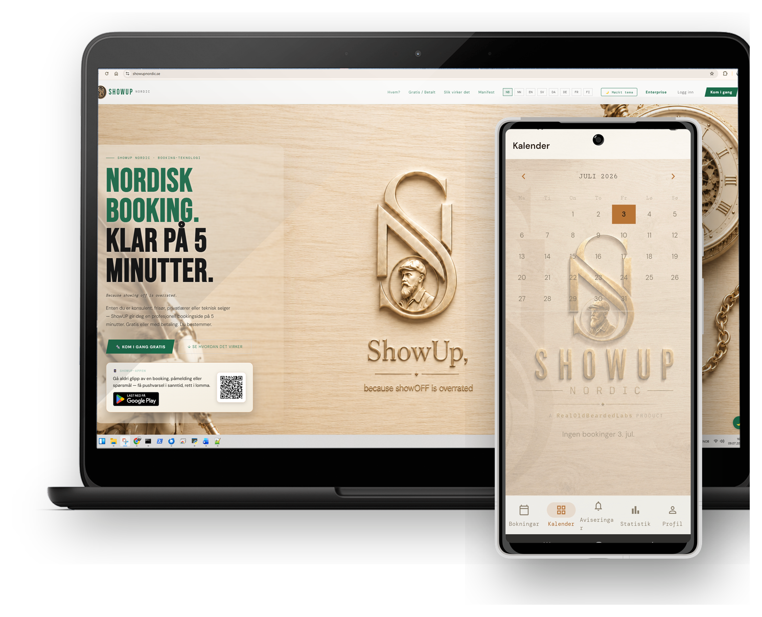 ShowUp Nordic på laptop og mobil